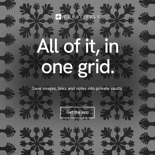 Instagram post for Curatively: "All of it, in one grid." Editorial style, centred layout, dark palette in grey, black.