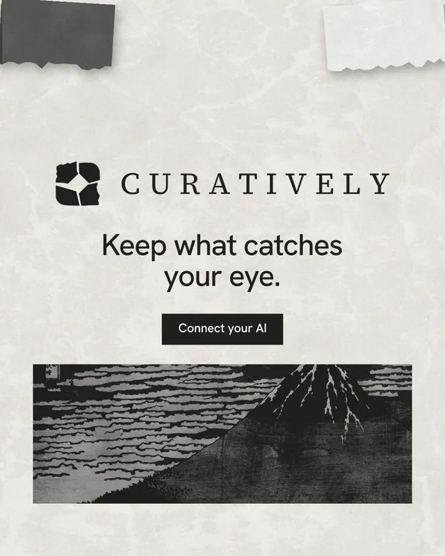 Instagram portrait post for Curatively: "Keep what catches your eye." Swiss style, logo hero layout, light palette in white, grey.