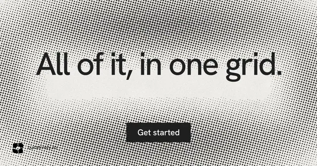 Social ad for Curatively: "All of it, in one grid." Swiss style, centred layout, light palette in grey, white.