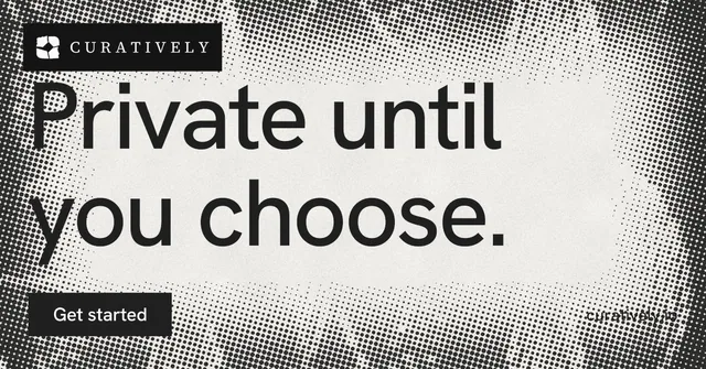 Social ad for Curatively: "Private until you choose." Swiss style, poster layout, light palette in grey, white.