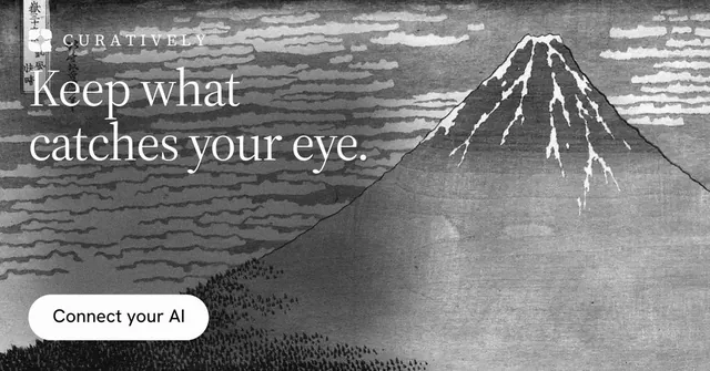 Social ad for Curatively: "Keep what catches your eye." Photo poster style, skeleton layout, light palette in grey.