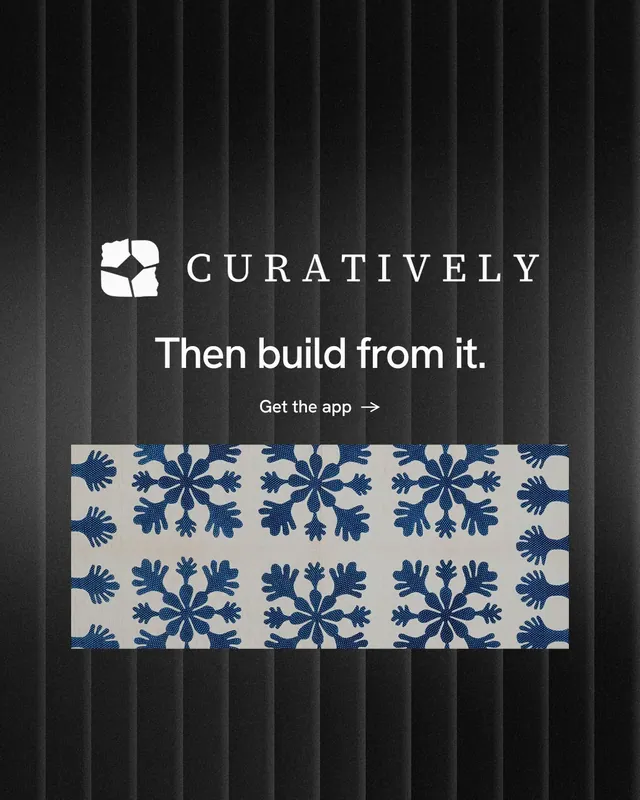 Instagram portrait post for Curatively: "Then build from it." Minimal luxury style, logo hero layout, dark palette in black, grey.
