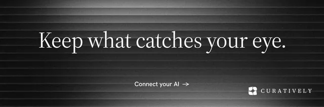 X header for Curatively: "Keep what catches your eye." Minimal luxury style, centred layout, dark palette in grey, black.