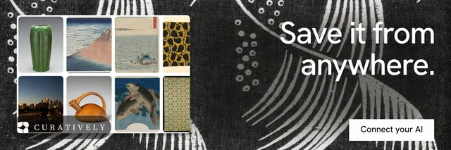 X header for Curatively: "Save it from anywhere." Swiss style, right layout, dark palette in grey, black.