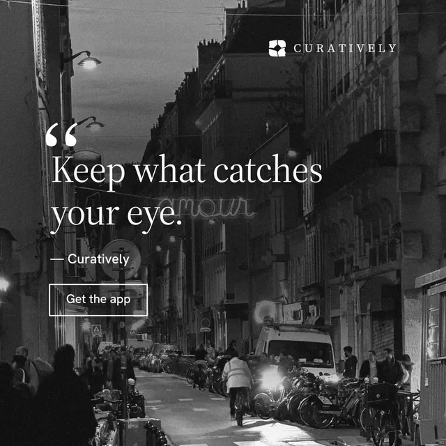 Instagram post for Curatively: "Save it from anywhere." Editorial style, quote layout, dark palette in black, grey.