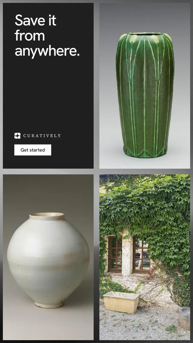 Instagram story for Curatively: "Save it from anywhere." Swiss style, collage layout, light palette in grey, black, white.