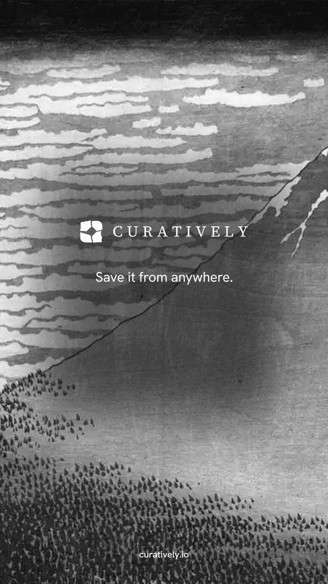Instagram story for Curatively: "Save it from anywhere." Swiss style, end card layout, light palette in grey, black.