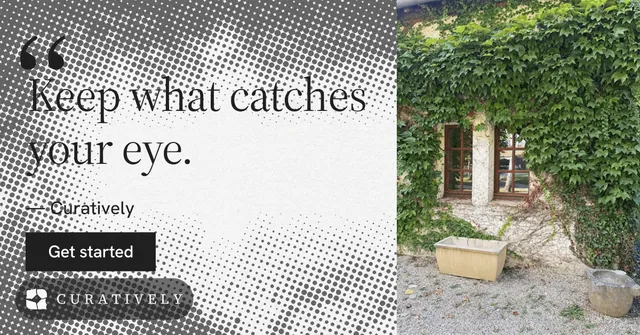 Social ad for Curatively: "It catalogues itself." Split block style, quote layout, light palette in grey, white.