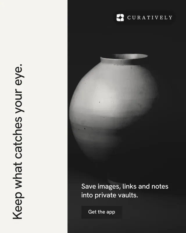 Instagram portrait post for Curatively: "Keep what catches your eye." Swiss style, vertical layout, light palette in black, white, grey.