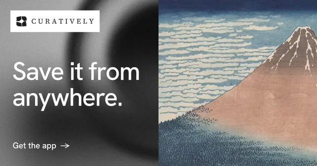 Social ad for Curatively: "Save it from anywhere." Minimal luxury style, bottom layout, light palette in grey, black.