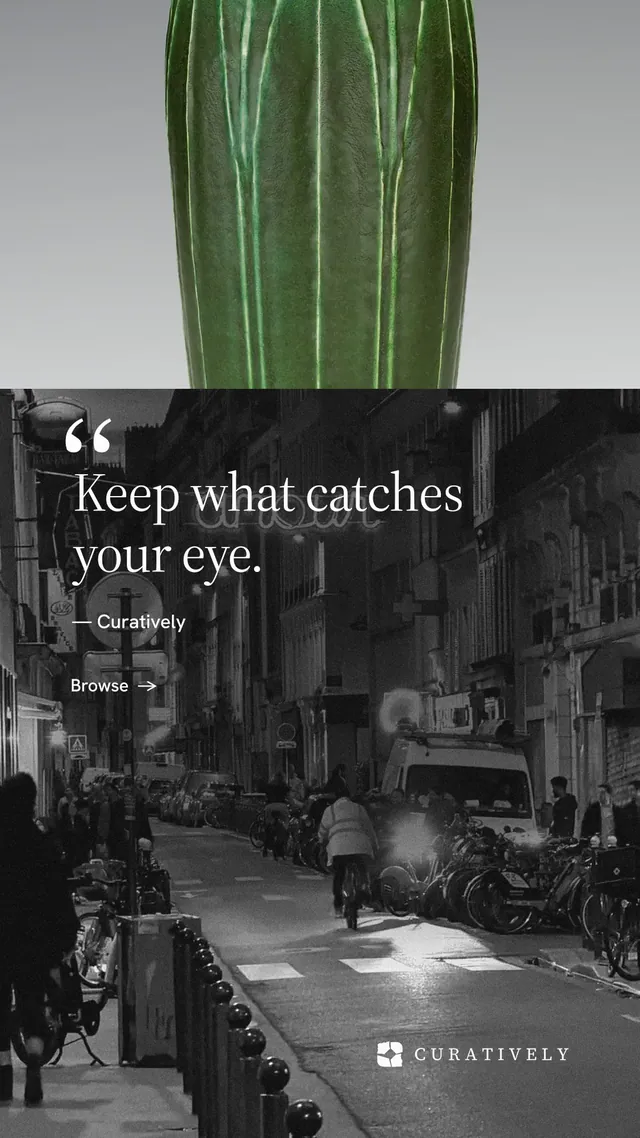 Instagram story for Curatively: "It catalogues itself." Minimal luxury style, quote layout, dark palette in black, grey.