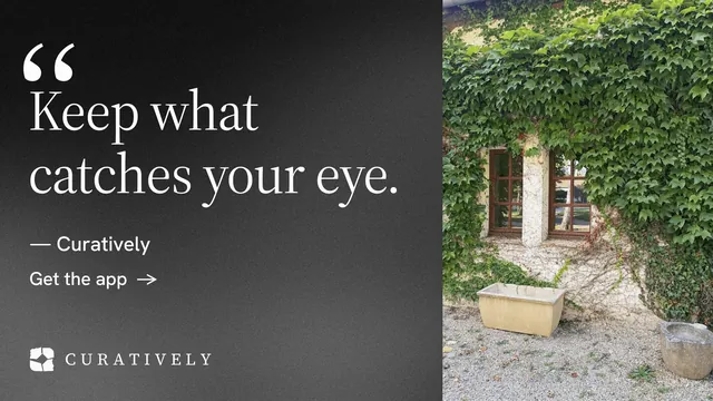 Landscape graphic for Curatively: "It catalogues itself." Minimal luxury style, quote layout, dark palette in grey, black.
