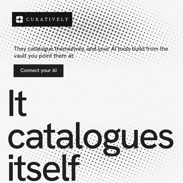Instagram post for Curatively: "Private until you choose." Split block style, oversized layout, light palette in white, grey.