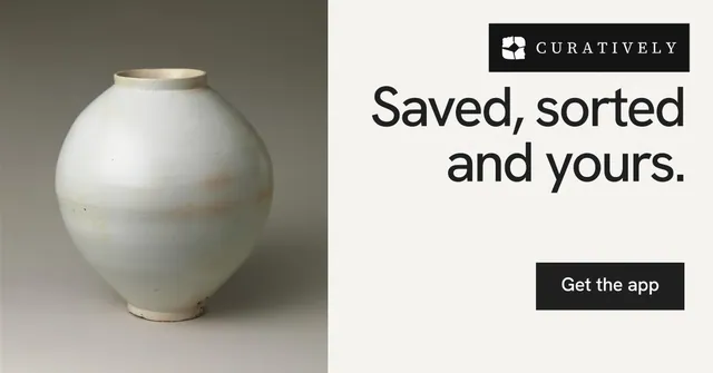 Social ad for Curatively: "Saved, sorted and yours." Swiss style, right layout, light palette in white, grey.