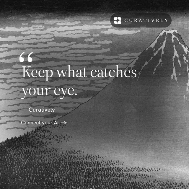 Instagram post for Curatively: "Save it from anywhere." Minimal luxury style, quote layout, dark palette in grey, black.