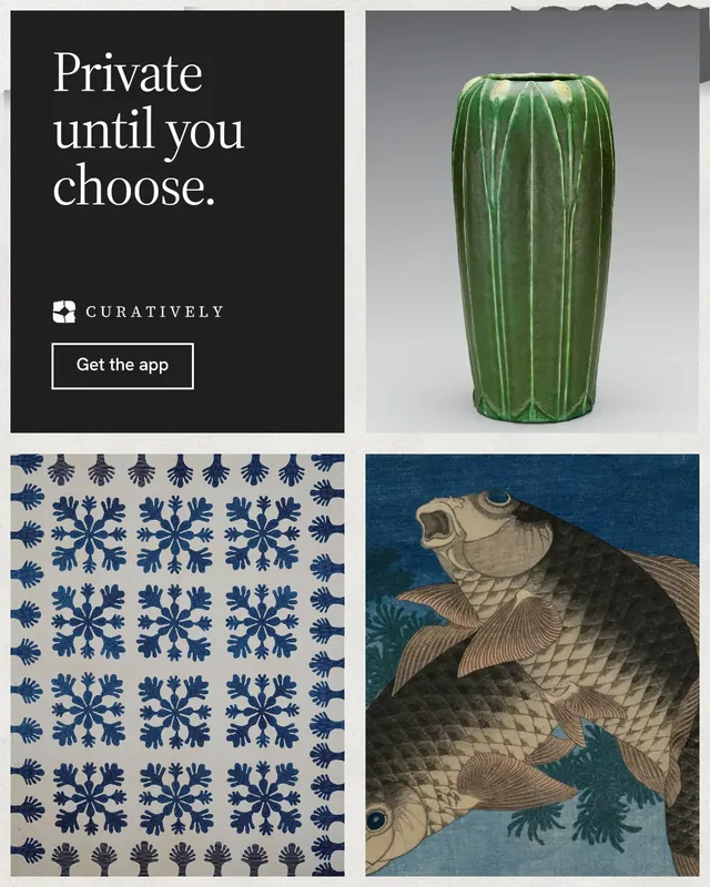 Instagram portrait post for Curatively: "Private until you choose." Editorial style, collage layout, light palette in grey, black.