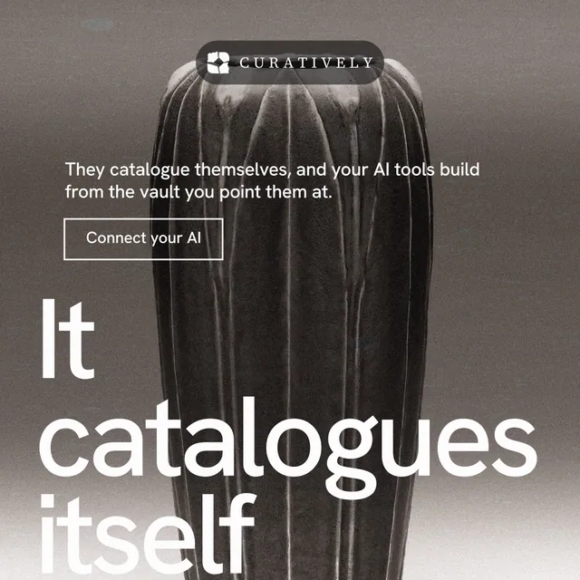 Instagram post for Curatively: "Private until you choose." Editorial style, oversized layout, dark palette in grey, black, white.