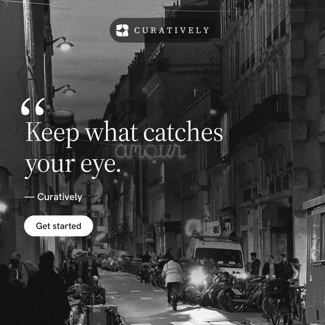 Instagram post for Curatively: "Find it by colour." Photo poster style, quote layout, dark palette in black, grey.