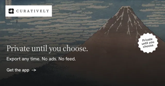 Social ad for Curatively: "Private until you choose." Minimal luxury style, sticker layout, dark palette in black, grey.