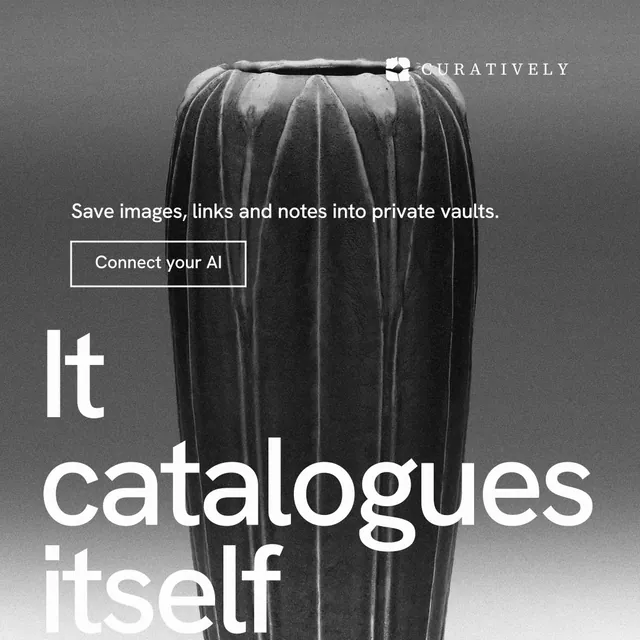 Instagram post for Curatively: "All of it, in one grid." Editorial style, oversized layout, dark palette in grey, black, white.