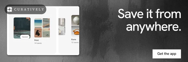 X header for Curatively: "Save it from anywhere." Swiss style, right layout, light palette in white, black, grey.