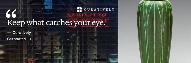 X header for Curatively: "It catalogues itself." Minimal luxury style, quote layout, dark palette in grey, black.
