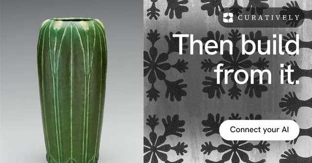 Social ad for Curatively: "Then build from it." Photo poster style, right layout, light palette in grey, black, green.