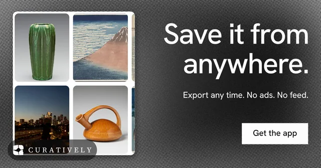 Social ad for Curatively: "Save it from anywhere." Swiss style, right layout, dark palette in grey, black, white.