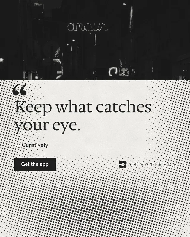 Instagram portrait post for Curatively: "Keep what catches your eye." Swiss style, quote layout, light palette in grey, black, white.