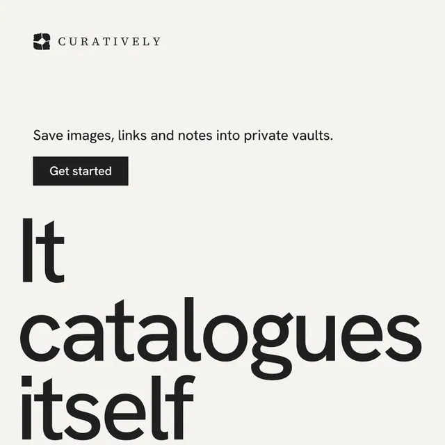 Instagram post for Curatively: "Keep what catches your eye." Swiss style, oversized layout, light palette in white, grey.