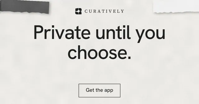 Social ad for Curatively: "Private until you choose." Editorial style, centred layout, light palette in white, grey.