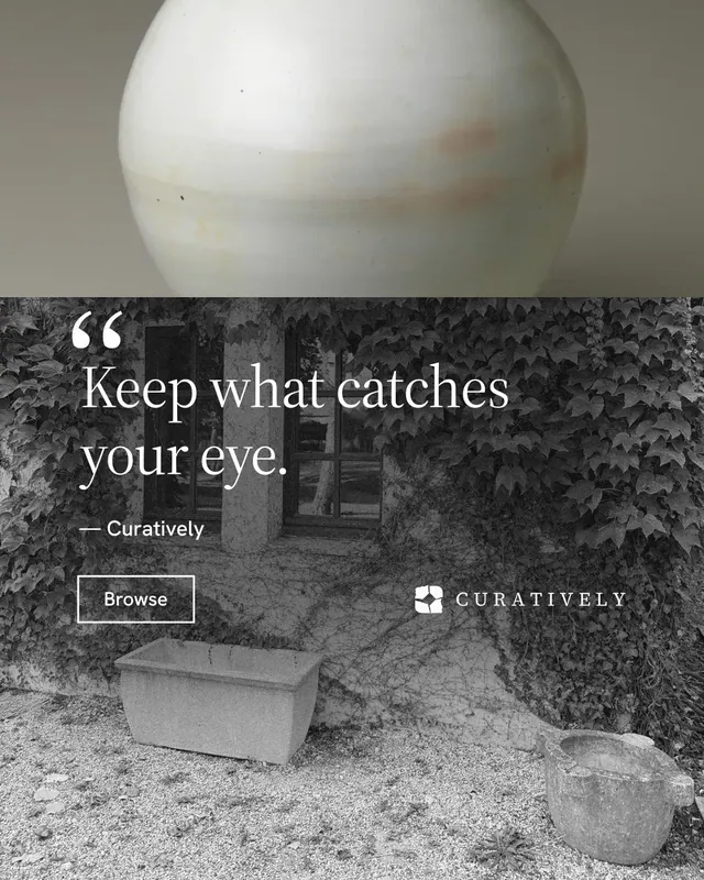Instagram portrait post for Curatively: "Keep a vault for each thing you make." Editorial style, quote layout, light palette in grey, black.