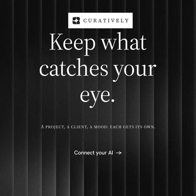 Instagram post for Curatively: "Keep what catches your eye." Minimal luxury style, smallcaps layout, dark palette in black, grey.