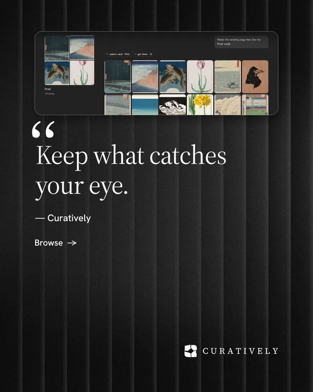 Instagram portrait post for Curatively: "Private until you choose." Minimal luxury style, quote layout, dark palette in black, grey.