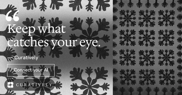 Social ad for Curatively: "All of it, in one grid." Editorial style, quote layout, dark palette in grey, black.