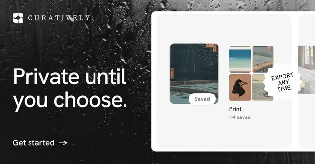 Social ad for Curatively: "Private until you choose." Minimal luxury style, sticker layout, light palette in black, white, grey.