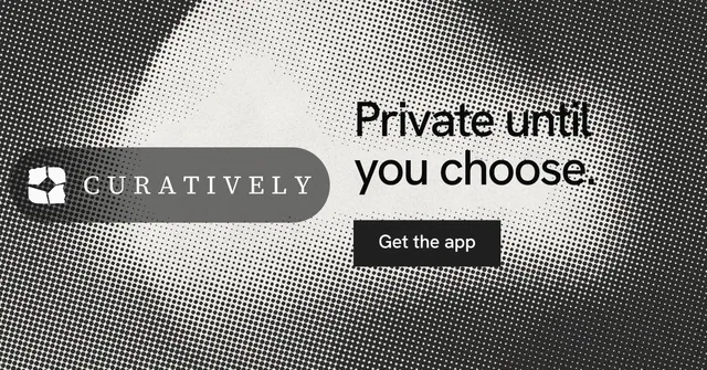 Social ad for Curatively: "Private until you choose." Swiss style, logo hero layout, light palette in white, black, grey.