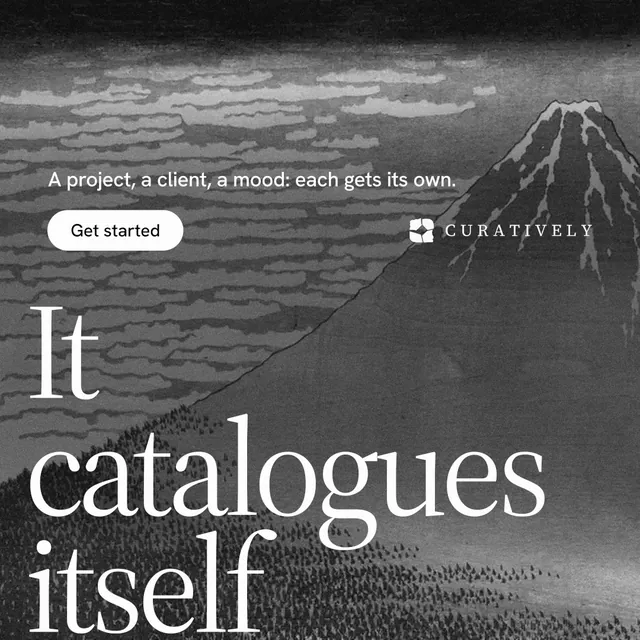 Instagram post for Curatively: "Save it from anywhere." Photo poster style, oversized layout, dark palette in grey, black.