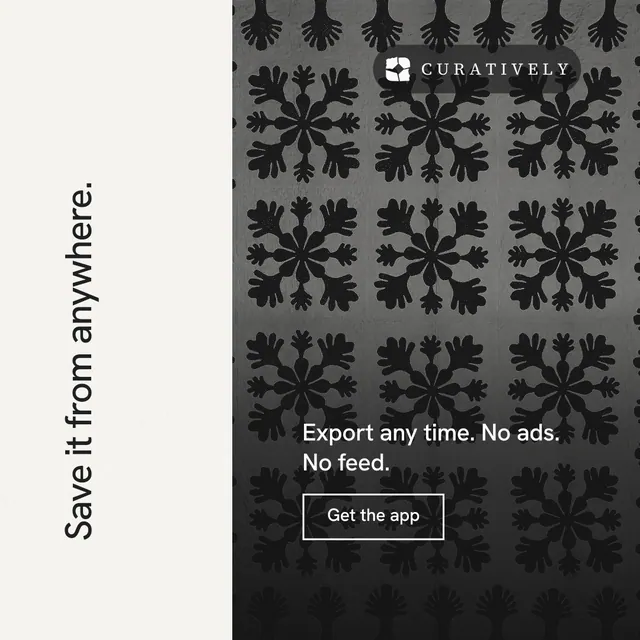 Instagram post for Curatively: "Save it from anywhere." Editorial style, vertical layout, light palette in white, black, grey.