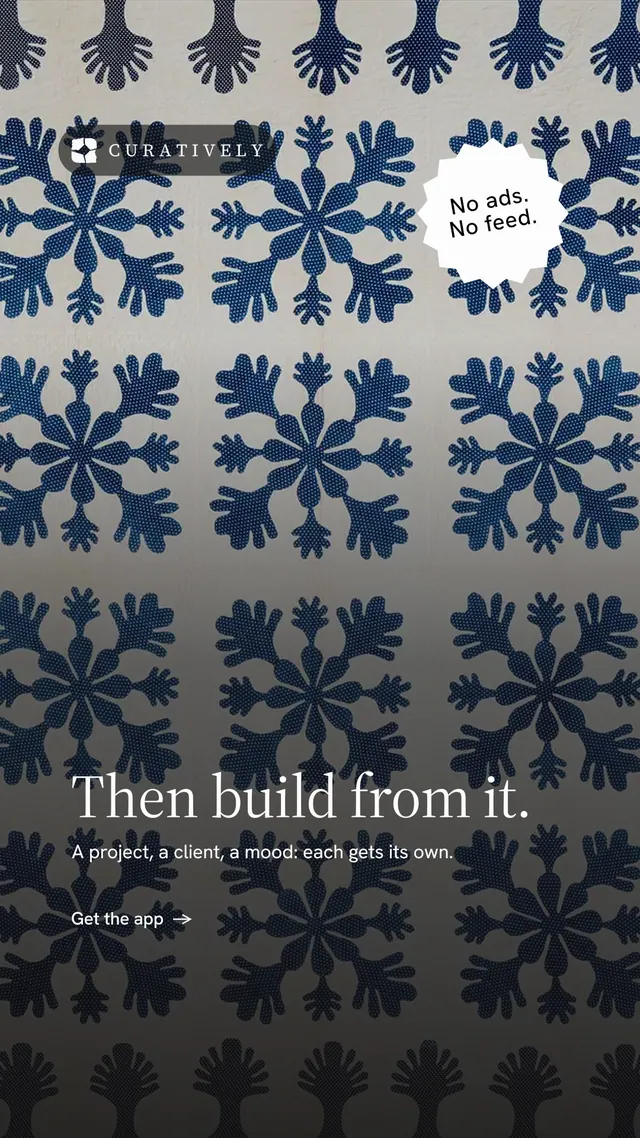 Instagram story for Curatively: "Then build from it." Minimal luxury style, sticker layout, dark palette in black, grey.