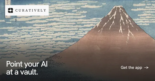Social ad for Curatively: "Point your AI at a vault." Swiss style, image led layout, light palette in grey, black.