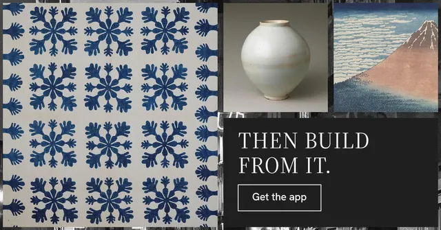 Social ad for Curatively: "Then build from it." Editorial style, collage layout, light palette in grey, black.