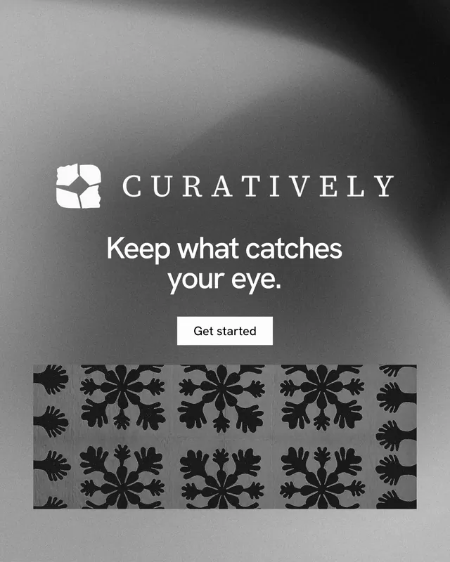 Instagram portrait post for Curatively: "Keep what catches your eye." Swiss style, logo hero layout, dark palette in grey, black.
