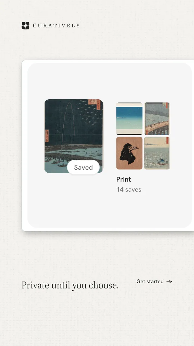 Instagram story for Curatively: "Private until you choose." Minimal luxury style, image led layout, light palette in white, grey.