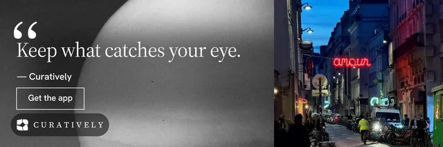 X header for Curatively: "All of it, in one grid." Editorial style, quote layout, dark palette in grey, black, blue.