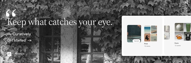 X header for Curatively: "Then build from it." Minimal luxury style, quote layout, dark palette in grey, white, black.