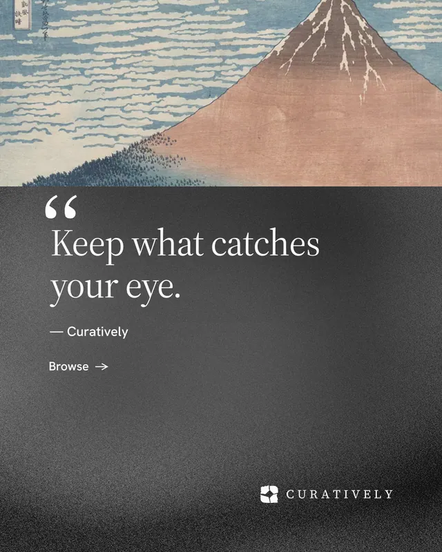 Instagram portrait post for Curatively: "Find it by colour." Minimal luxury style, quote layout, dark palette in grey, black, orange.