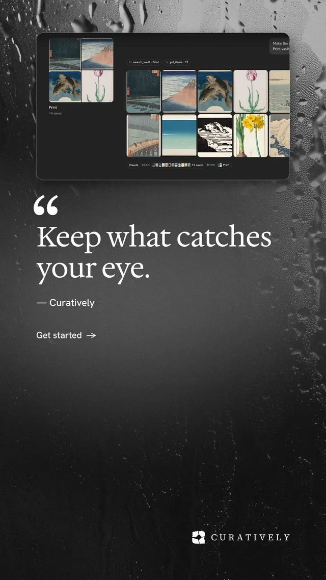 Instagram story for Curatively: "Saved, sorted and yours." Minimal luxury style, quote layout, dark palette in black, grey.