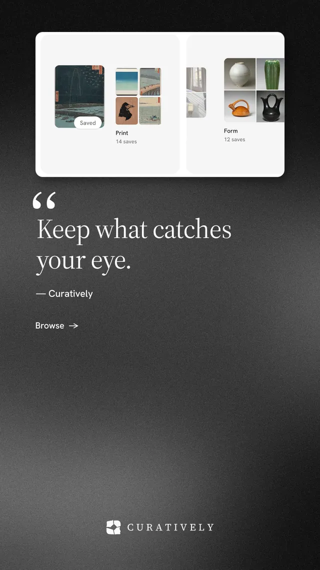 Instagram story for Curatively: "Then build from it." Minimal luxury style, quote layout, dark palette in grey, black.