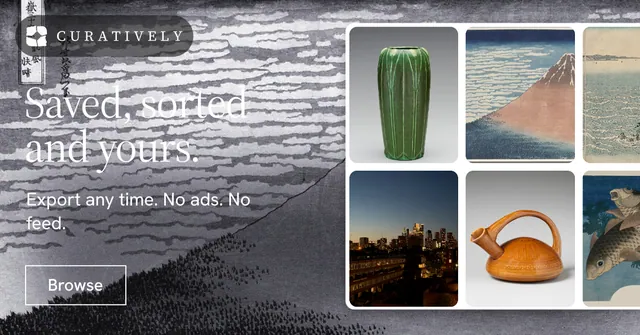 Social ad for Curatively: "Saved, sorted and yours." Editorial style, bottom layout, light palette in white, grey, black.